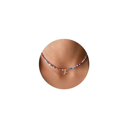 TINGN Perlenkette für Teenager Mädchen - Bunte Kette mit Buchstaben Y Halskette Damen Boho Kette Teenager Mädchen Schmuck Personalisierte Buchstaben Kette für Frauen Mädchen Geschenke 7 8 9 10 Jahre von TINGN