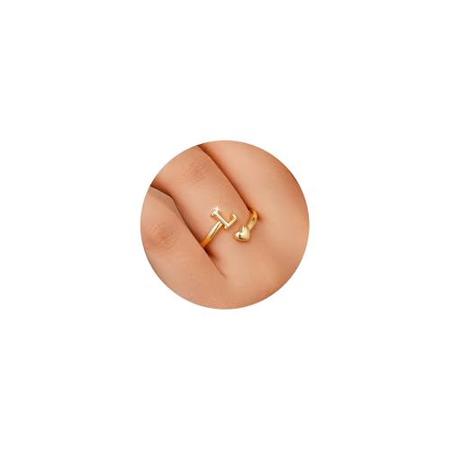TINGN Ringe Gold Damen Mädchen Hypoallergene 14K Vergoldet Buchstaben L Ring mit Herz Geburtstagsgeschenk für Frauen Mädchen Verstellbar Ring Gold Wasserfest Goldene Ringe Kinder Damen Schmuck von TINGN