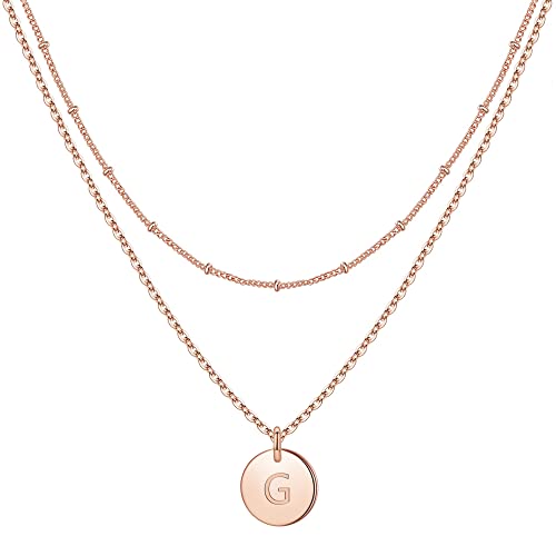 TINGN Rosegold Geschichtet Halskette Damen, Rosegold Gefüllt Buchstaben Kette Rosegold Münzen Halskette Damen Teenager Mädchen Rosegold Schmuck（G） von TINGN