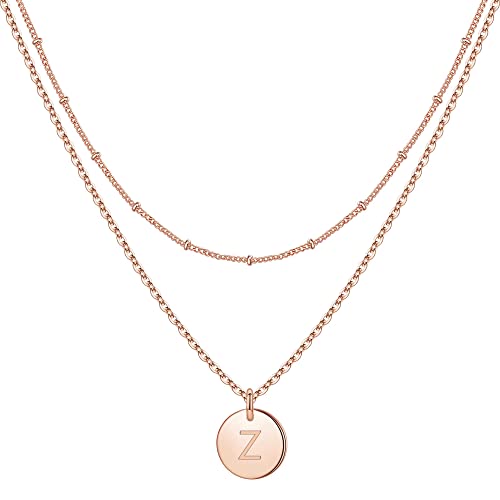 TINGN Rosegold Halskette Damen, Geschichtete Halskette Damen Teenager Mädchen Buchstaben Kette Mädchen Münzen halskette für Teenager Mädchen Geschenke Rosegold Schmuck（Z） von TINGN