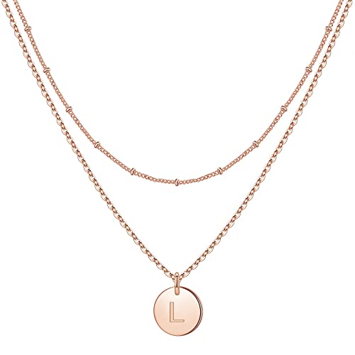 TINGN Rosegold Buchstaben Kette Damen, Rosegold Gefüllt Geschichtete Buchstaben Kette Mädchen Rosegold Münzen Halskette Damen halskette für Teenager Mädchen Schmuck（L） von TINGN