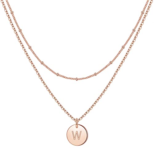 TINGN Rosegold Halskette Damen, Geschichtete Halskette Damen Teenager Mädchen Buchstaben Kette Mädchen Münzen halskette für Teenager Mädchen Geschenke Rosegold Schmuck（W） von TINGN