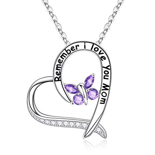 TINGN S925 Sterling Silber Damen Kette Herz Anhänger Mama Geschenk, S925 Sterling Silber Februar Geburtsstein Amethyst Mama Halskette Herz Schmetterling Halskette Geburtstagsgeschenk für Mama von TINGN