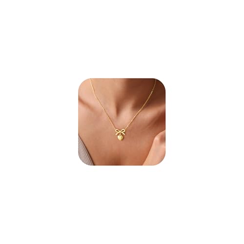 TINGN Kette Gold Damen 14 Karat Vergoldete Gold Kette mit Schleifen Anhänger Mädchen Chokerkette Trendige Halskette Damen Personalisierte Schmuck Geschenke für Frauen Mädchen von TINGN