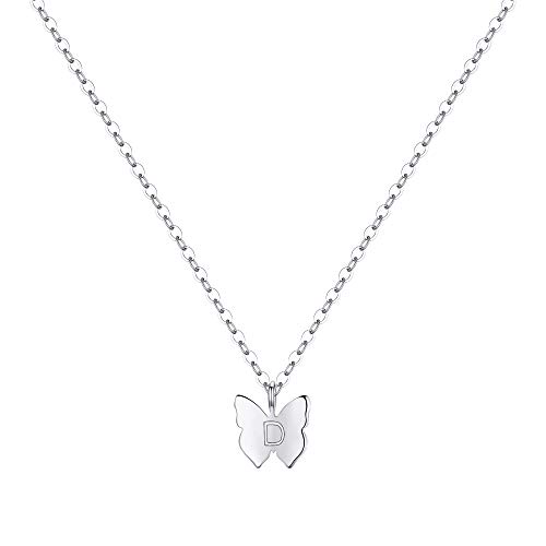 TINGN Schmetterling Kette für Mädchen, Silber Kette mit Buchstaben Initiale D Halskette Schmetterling Buchstaben Anhänger Mädchen Personalisierte Teenager Mädchen Geschenke Buchstaben Kette Mädchen von TINGN