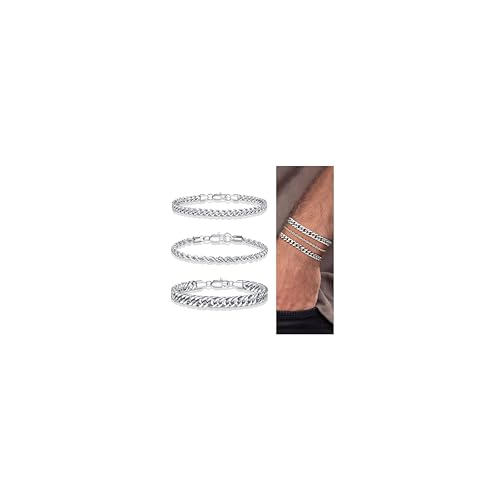TINGN Silber Armband für Herren 316L Edelstahl Armbänder Kubanisches Gliederseil Figaro Kette Armband Set Schmuck Geschenk für Männer ihn Vater Freund Ehemann TINGN Silber Armband für Herren 316L Edelstahl Armbänder Kubanisches Gliederseil Figaro Kette Armband Set Schmuck Geschenk für Männer ihn Vater Freund Ehemann von TINGN