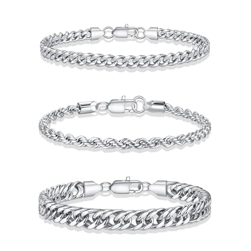 TINGN Armband Herren 316L Edelstahl Armbänder für Herren Kubanisches Gliederseil Figaro Kette Armband Set Schmuck Geschenk für Männer ihn Vater Freund Ehemann von TINGN