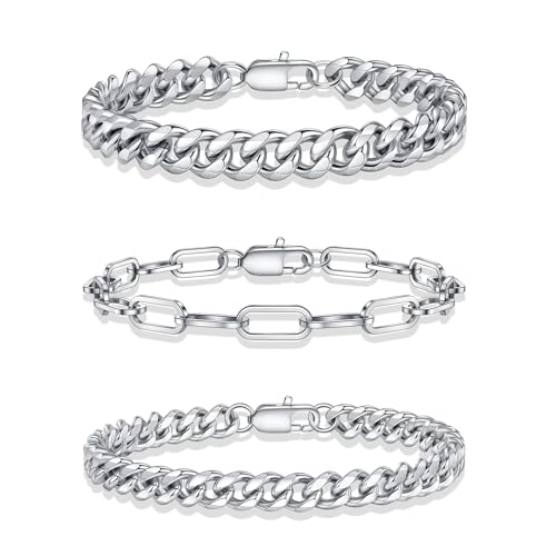 TINGN Armband Herren 316L Edelstahl Armbänder für Herren Kubanisches Gliederseil Figaro Kette Armband Set Schmuck Geschenk für Männer ihn Vater Freund Ehemann von TINGN