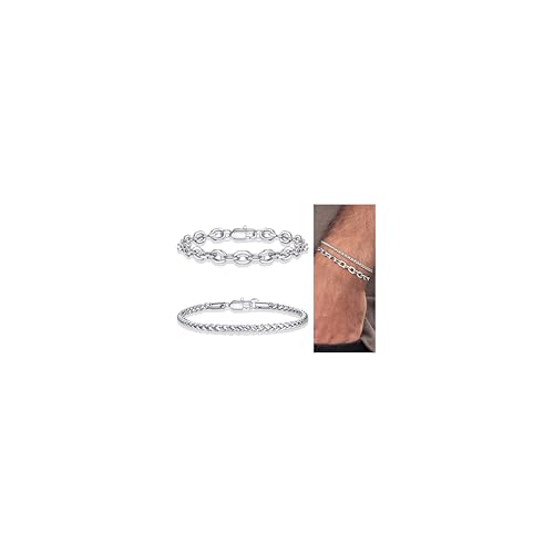TINGN Silber Armband für Herren 316L Edelstahl Armbänder Kubanisches Gliederseil Figaro Kette Armband Set Schmuck Geschenk für Männer ihn Vater Freund Ehemann TINGN Silber Armband für Herren 316L Edelstahl Armbänder Kubanisches Gliederseil Figaro Kette Armband Set Schmuck Geschenk für Männer ihn Vater Freund Ehemann von TINGN