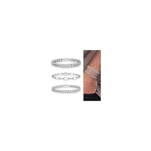 TINGN Silber Armband für Herren 316L Edelstahl Armbänder Kubanisches Gliederseil Figaro Kette Armband Set Schmuck Geschenk für Männer ihn Vater Freund Ehemann TINGN Silber Armband für Herren 316L Edelstahl Armbänder Kubanisches Gliederseil Figaro Kette Armband Set Schmuck Geschenk für Männer ihn Vater Freund Ehemann von TINGN
