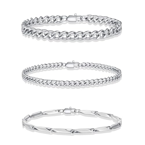 TINGN Armband Herren 316L Edelstahl Armbänder für Herren Kubanisches Gliederseil Figaro Kette Armband Set Schmuck Geschenk für Männer ihn Vater Freund Ehemann von TINGN