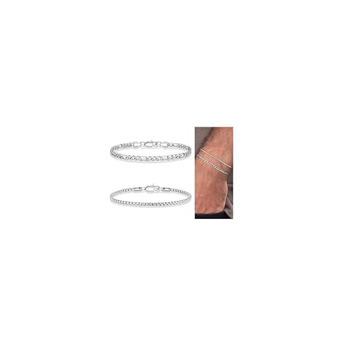 TINGN Silber Armband für Herren 316L Edelstahl Armbänder Kubanisches Gliederseil Figaro Kette Armband Set Schmuck Geschenk für Männer ihn Vater Freund Ehemann TINGN Silber Armband für Herren 316L Edelstahl Armbänder Kubanisches Gliederseil Figaro Kette Armband Set Schmuck Geschenk für Männer ihn Vater Freund Ehemann von TINGN