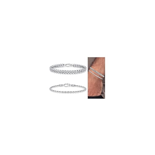 TINGN Silber Armband für Herren 316L Edelstahl Armbänder Kubanisches Gliederseil Figaro Kette Armband Set Schmuck Geschenk für Männer ihn Vater Freund Ehemann TINGN Silber Armband für Herren 316L Edelstahl Armbänder Kubanisches Gliederseil Figaro Kette Armband Set Schmuck Geschenk für Männer ihn Vater Freund Ehemann von TINGN