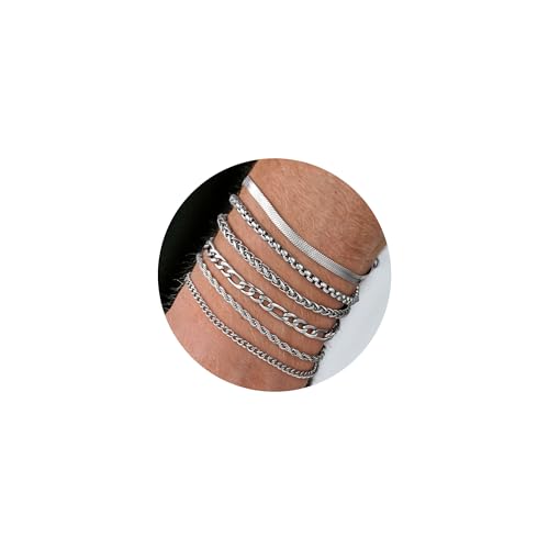 TINGN Silber Armband für Herren 316L Edelstahl Armbänder Kubanisches Gliederseil Figaro Kette Armband Set Schmuck Geschenk für Männer ihn Vater Freund Ehemann TINGN Silber Armband für Herren 316L Edelstahl Armbänder Kubanisches Gliederseil Figaro Kette Armband Set Schmuck Geschenk für Männer ihn Vater Freund Ehemann von TINGN