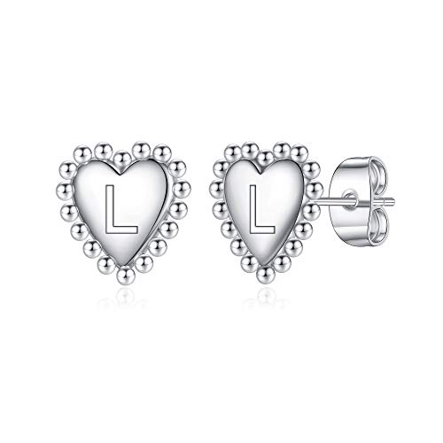 TINGN Silber Herzen Ohrringe Damen 925, 14K Vergoldet Initiale L Kleine Ohrringe Hypoallergene Ohrstecker Elegante Silber Ohrstecker Schmuck Geschenke für Frauen Kinder Mama Tochter Schmuck Mädchen von TINGN