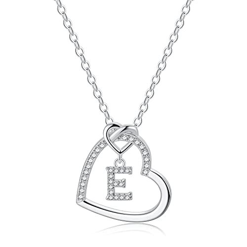 TINGN Silber Kette mit Buchstaben Kette Damen Mädchen, Buchstaben E Halskette Damen Silber Kette Herz Kette mit Buchstaben Kette Silber Damen Mädchen Schmuck Geschenke für Frauen Mädchen Geschenke von TINGN