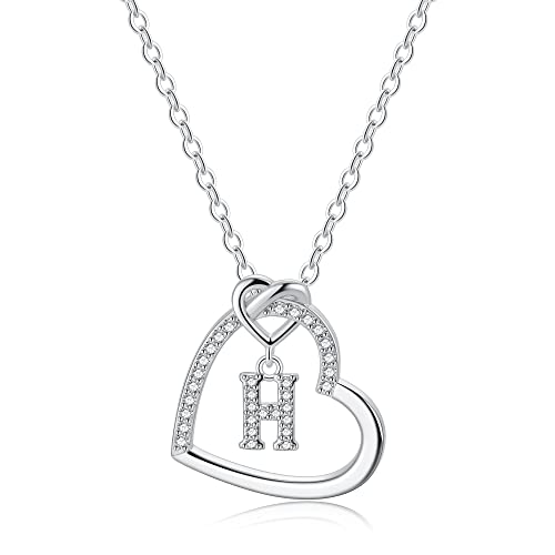 TINGN Silber Kette mit Buchstaben Kette Damen Mädchen, Buchstaben H Halskette Damen Silber Kette Herz Kette mit Buchstaben Kette Silber Damen Mädchen Schmuck Geschenke für Frauen Mädchen Geschenke von TINGN