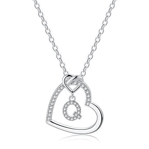 TINGN Silber Kette mit Buchstaben Kette Damen Mädchen, Buchstaben Halskette Damen Silber Kette Herz Kette mit Buchstaben Kette Silber Damen Mädchen Schmuck Geschenke für Frauen Mädchen Geschenke von TINGN