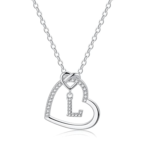 TINGN Silber Kette mit Buchstaben Kette Damen Mädchen, Buchstaben L Halskette Damen Silber Kette Herz Kette mit Buchstaben Kette Silber Damen Mädchen Schmuck Geschenke für Frauen Mädchen Geschenke von TINGN