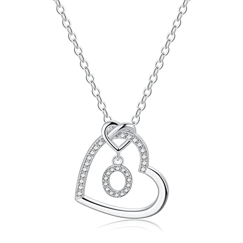 TINGN Silber Kette mit Buchstaben Kette Damen Mädchen, Buchstaben O Halskette Damen Silber Kette Herz Kette mit Buchstaben Kette Silber Damen Mädchen Schmuck Geschenke für Frauen Mädchen Geschenke von TINGN