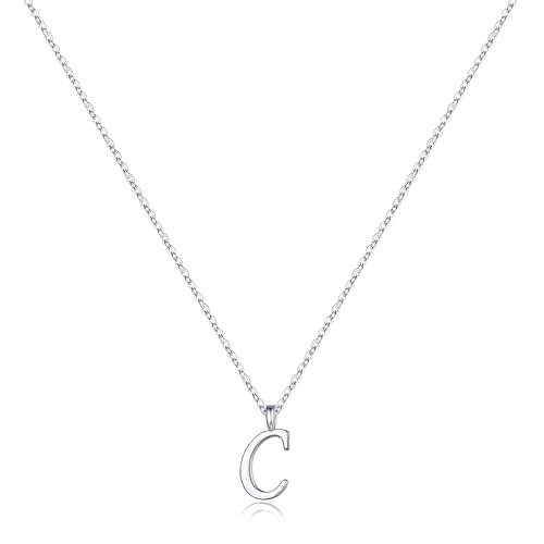 TINGN Silberkette mit Buchstaben Kette Damen, Hypoallergene Initiale Halskette Damen Buchstabe Kette Initiale C Kette Silber Kette Damen Silber Schmuck Damen Geschenke für Frauen Teenager Mädchen von TINGN