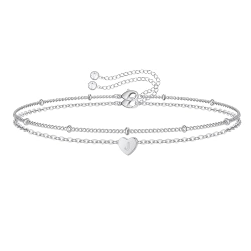 TINGN Buchstaben Armband Damen Mädchen, Silber Herz Armbänder Kinder Armband mit Buchstaben J Silber Gliederkette Armkette Frauen Geschenke für Frauen Teenager Mädchen Geschenke Modeschmuck Damen von TINGN