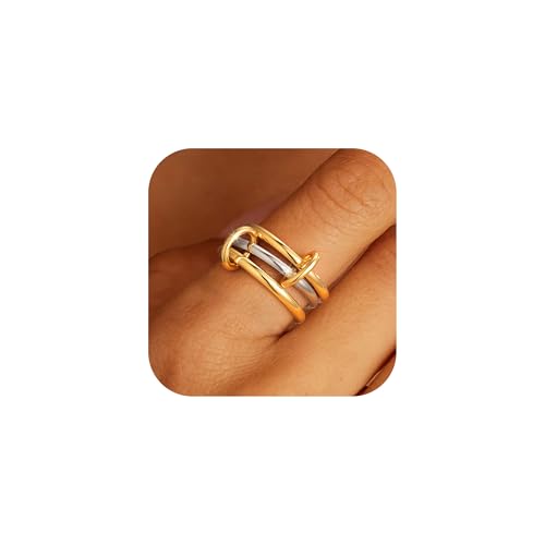 TINGN Stapelbar Ringe Damen 14k Vergoldete Wasserfest Goldene Ringe Set Statement Daumenring Fingerring Hypoallergene für Frauen Herren von TINGN