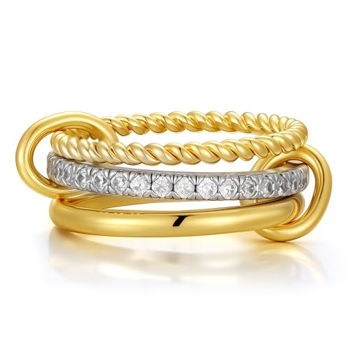 TINGN Stapelbar Ringe Damen 14k Vergoldete Wasserfest Goldene Ringe Set Statement Daumenring Fingerring Hypoallergene für Frauen Herren von TINGN