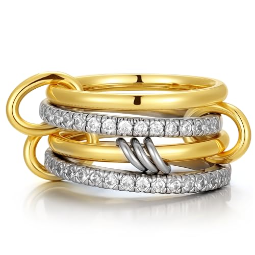 TINGN Stapelbar Ringe Damen 14k Vergoldete Wasserfest Goldene Ringe Set Statement Daumenring Fingerring Hypoallergene für Frauen Herren von TINGN