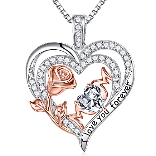 TINGN Sterlingsilber Halskette Muttertagsgeschenke für Mama, S925 Sterlingsilber Herz Anhänger April Birthstone Halskette Geschenke Valentinstag Geburtstag Muttertagsgeschenke für Mama Schmuck von TINGN