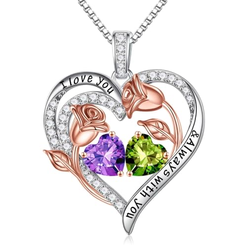 TINGN Valentinstag Geburtstag Geschenk für Sie Frauen - Februar Amethyst August Peridot Geburtsstein Halskette Damen Silber 925 Kette Schmuck Jahrestag Geburtstag Geschenke für Sie Mutter Ehefrau von TINGN
