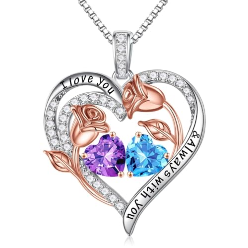 TINGN Valentinstag Geburtstag Geschenk für Sie Frauen - Februar Amethyst März Aquamarin Geburtsstein Halskette Damen Silber 925 Kette Schmuck Jahrestag Geburtstag Geschenke für Sie Mutter Ehefrau von TINGN
