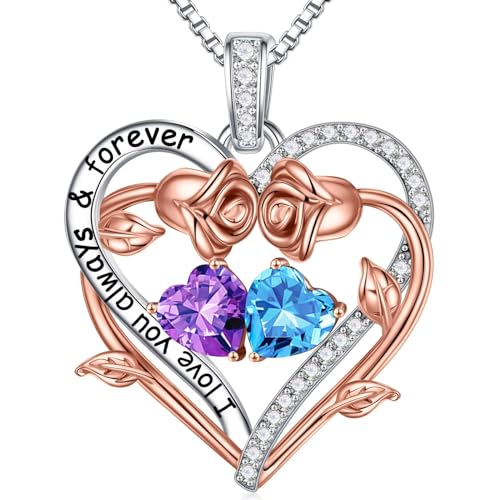 TINGN Valentinstag Geschenk für Sie Frauen - Februar Amethyst März Aquamarin Geburtsstein Halskette Damen Silber 925 Kette Schmuck Jahrestag Geburtstag Geschenke für Sie Mutter Ehefrau von TINGN