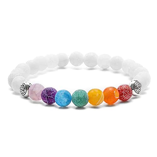 TINGN Chakra Perlen Armband Damen Männer, Natürliches Weißes Mattiertes Achat Armband 7 Chaka Armband Herren Stressabbau Yoga Perlen Angst Armband für Frauen Herren Geburtstagsgeschenk für Männer von TINGN