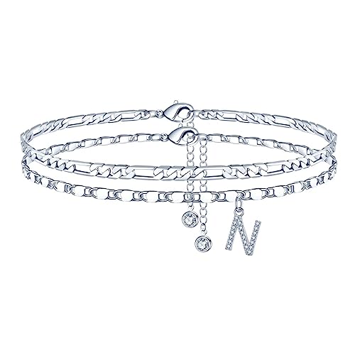 TINGN Fußkettchen für Damen, Silber Fussketten für Frauen Fußkettchen mit CZ Buchstaben N Figarokette Doppelte Fußketten Verstellbar 21+5 Cm Frau Mädchen Tochter Freundin Sommer Geschenk TINGN Fußkettchen für Damen, Silber Fussketten für Frauen Fußkettchen mit CZ Buchstaben N Figarokette Doppelte Fußketten Verstellbar 21+5 Cm Frau Mädchen Tochter Freundin Sommer Geschenk von TINGN