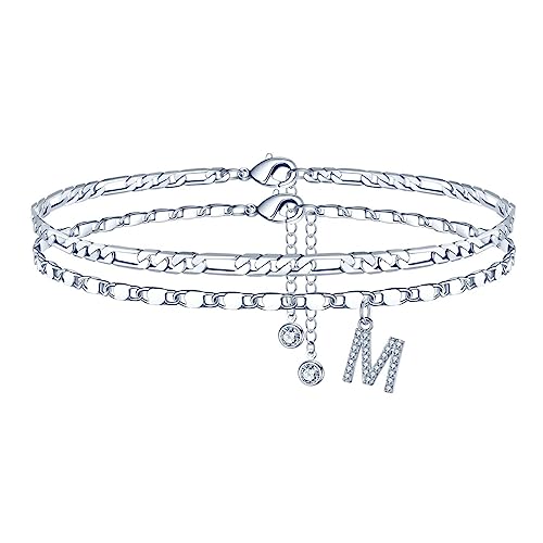 Fussketten für Frauen Silber, Silber Fussketten für Damen Fußkettchen mit CZ Buchstaben M Figarokette Doppelte Fußketten Geschenk für Sommer Stand Schmuck Frau Mädchen Freundin Geschenk Verstellbar Fussketten für Frauen Silber, Silber Fussketten für Damen Fußkettchen mit CZ Buchstaben M Figarokette Doppelte Fußketten Geschenk für Sommer Stand Schmuck Frau Mädchen Freundin Geschenk Verstellbar von TINGN