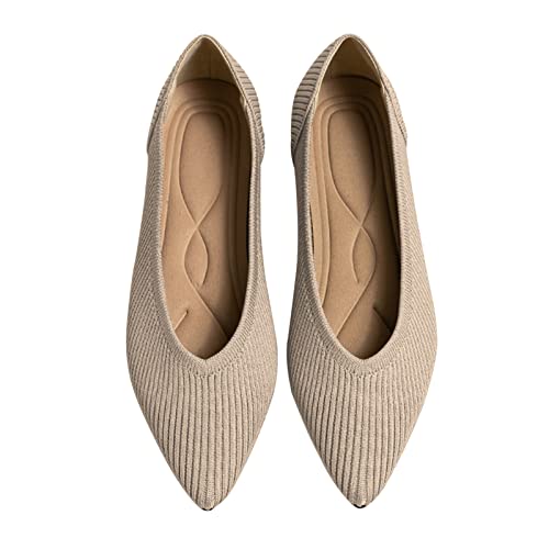 TINGRISE Flache Damen-Schuhe, spitzer Zehenbereich, gestrickt, Ballett, bequem, elegant, zum Reinschlüpfen, flach, Beige, 38 EU TINGRISE Flache Damen-Schuhe, spitzer Zehenbereich, gestrickt, Ballett, bequem, elegant, zum Reinschlüpfen, flach, Beige, 38 EU von TINGRISE