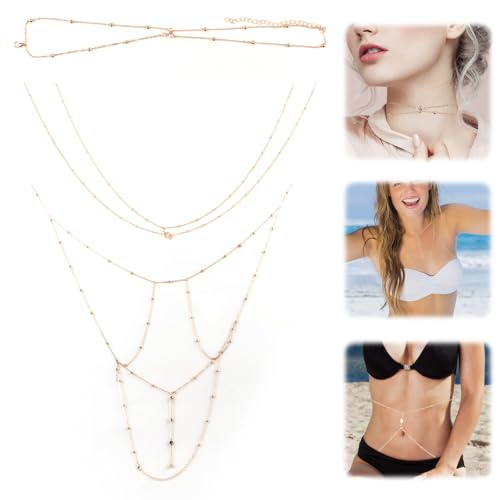 TINGTING 3-teiliges Schmuckset für Damen – Halskette, Brustkette & Taillenkette im Y2K Hot Girl Stil, Sexy Accessoire für Party, Festival & Clubwear TINGTING 3-teiliges Schmuckset für Damen – Halskette, Brustkette & Taillenkette im Y2K Hot Girl Stil, Sexy Accessoire für Party, Festival & Clubwear von TINGTING