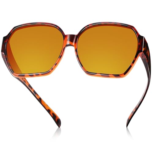 TINHAO Polarisierte Überzieh Sonnenbrille Damen UV-Schutz Überbrille Sonnenbrille für brillenträger Quadrat Leicht Fit-Over Brille(Braun Leopard-braun) von TINHAO