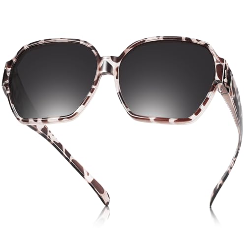 TINHAO Polarisierte Überzieh Sonnenbrille Damen UV-Schutz Überbrille Sonnenbrille für brillenträger Quadrat Leicht Fit-Over Brille(Grau Leopard) von TINHAO