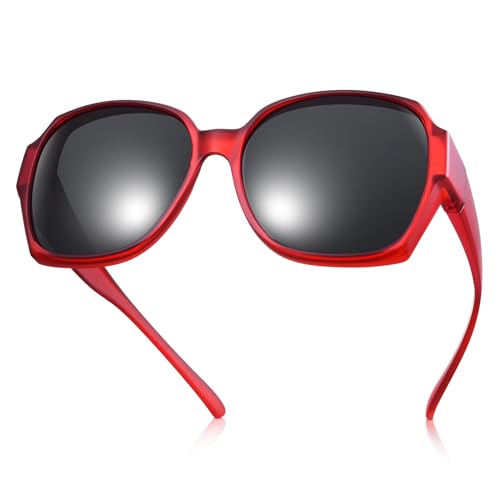 TINHAO Übergroße Sonnenbrille für Damen und Herren, polarisiert, UV-Schutz, Schmetterling, übergroße Sonnenbrille über Brille(Rot) von TINHAO