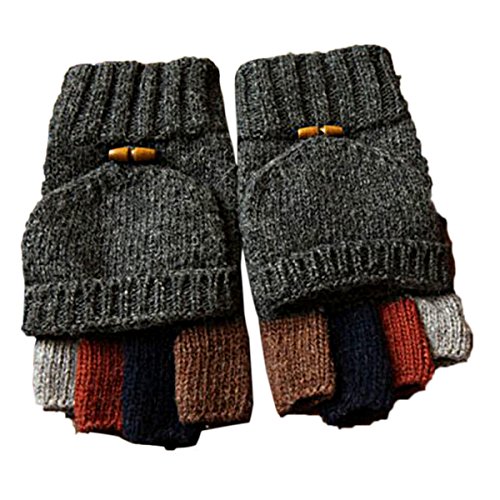 TININNA Herren Winter Thermal Warm Strickwolle Handschuhe Halbfinger mit Fingerabdeckungen zum Überstülpen Gr. Einheitsgröße, dunkelgrau von TININNA