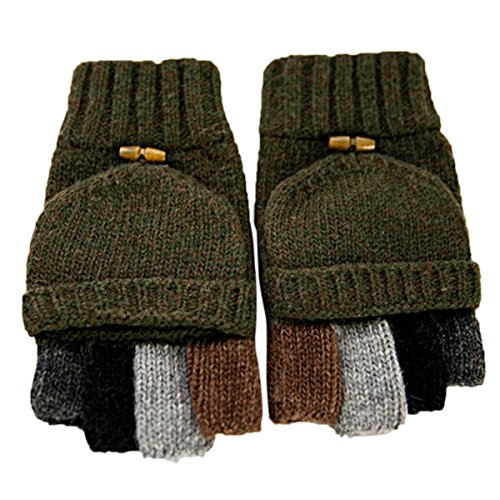 TININNA Herren Winter Thermal Warm Strickwolle Handschuhe Halbfinger mit Fingerabdeckungen zum Überstülpen Gr. Einheitsgröße, grün von TININNA