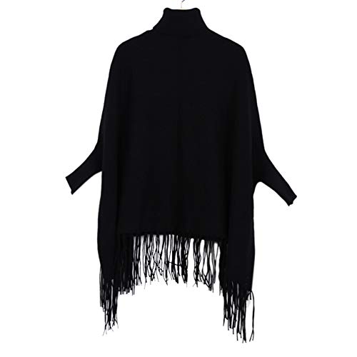 TININNA Poncho mit Rollkragen, Schalkragen, für Damen, dick, warm, Herbst, Winter, mit Ärmeln aus Fleece, mittellang, Wolle, Schwarz, 1pcs von TININNA