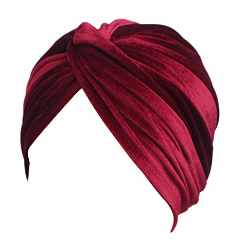 TININNA Samt-Turban-Hut, Muslim, Schal, Mütze, indisch, Turban, Damen, Bandana, Kopfbedeckung, Krebs, Chimio, Kopfbedeckung, Haarausfall, Schlafmütze, Chemotherapie, Weinrot von TININNA