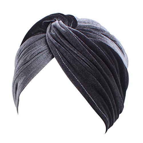 TININNA Samt, Turban-Hut, Muslim, Schal, Mütze, indisch, Turban, Damen, Bandana, Kopfbedeckung, Krebs, Chimio, Kopfbedeckung, Haarausfall, Schlafmütze, Chemiotherapie, graue Kappe von TININNA