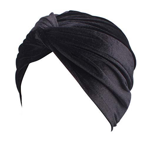 TININNA Samt-Turban-Hut, Muslim, Schal, Mütze, indisch, Turban, Damen, Bandana, Kopfbedeckung, Krebs, Chimio, Haarausfall, Schlafmütze, Chemiotherapie, Mütze, Schwarz von TININNA