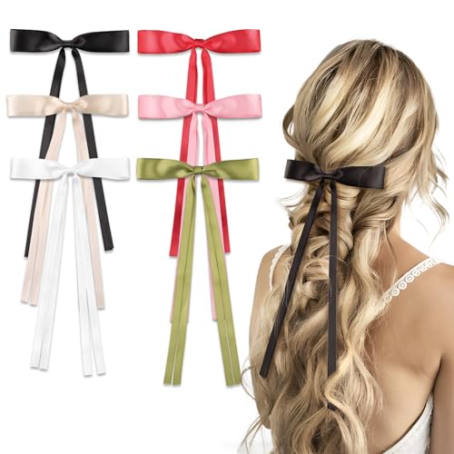 Haarspangen mit Schleife für Damen und Mädchen, Satin-Quaste, Haarschleifen mit langem Schwanz, Metall-Haarspange für dickes, dünnes Haar-Accessoire, Pferdeschwanz-Halter (mehrfarbiges Set 2) von TINKRSTUFF