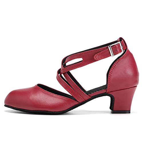 TINRYMX Damen Latin Tanzschuhe Geschlossen Zehen Bequem Salsa Tango Ballsaal Tanzschuhe,7161-Rot-4.5CM,40 EU von TINRYMX