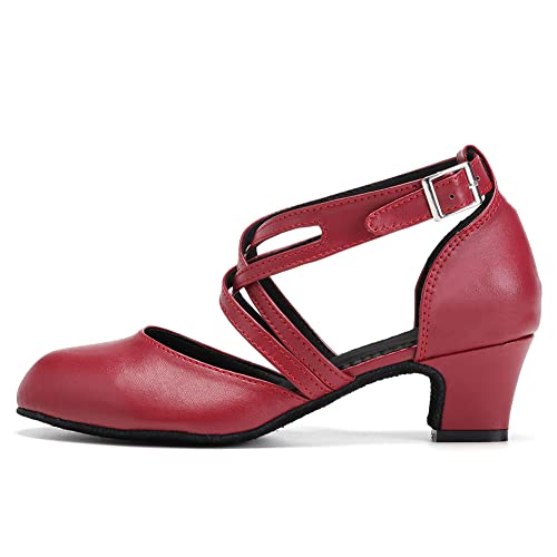 TINRYMX Damen Latin Tanzschuhe Geschlossen Zehen Bequem Salsa Tango Ballsaal Tanzschuhe,7161-Rot-4.5CM,41 EU von TINRYMX